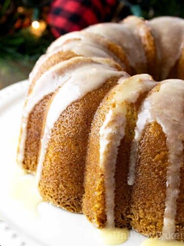 Eggnog pound cake with eggnog glaze.