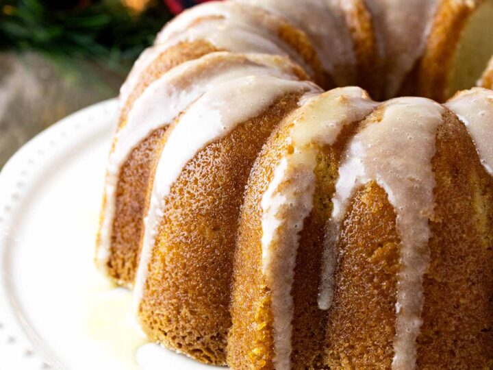 Eggnog pound cake with eggnog glaze.