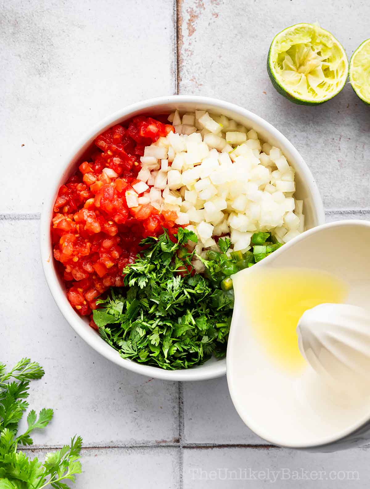 Pico de gallo ingredients in a bowl.