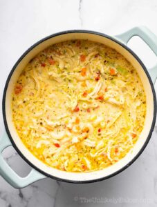 Freshly cooked chicken sopas in a pot.