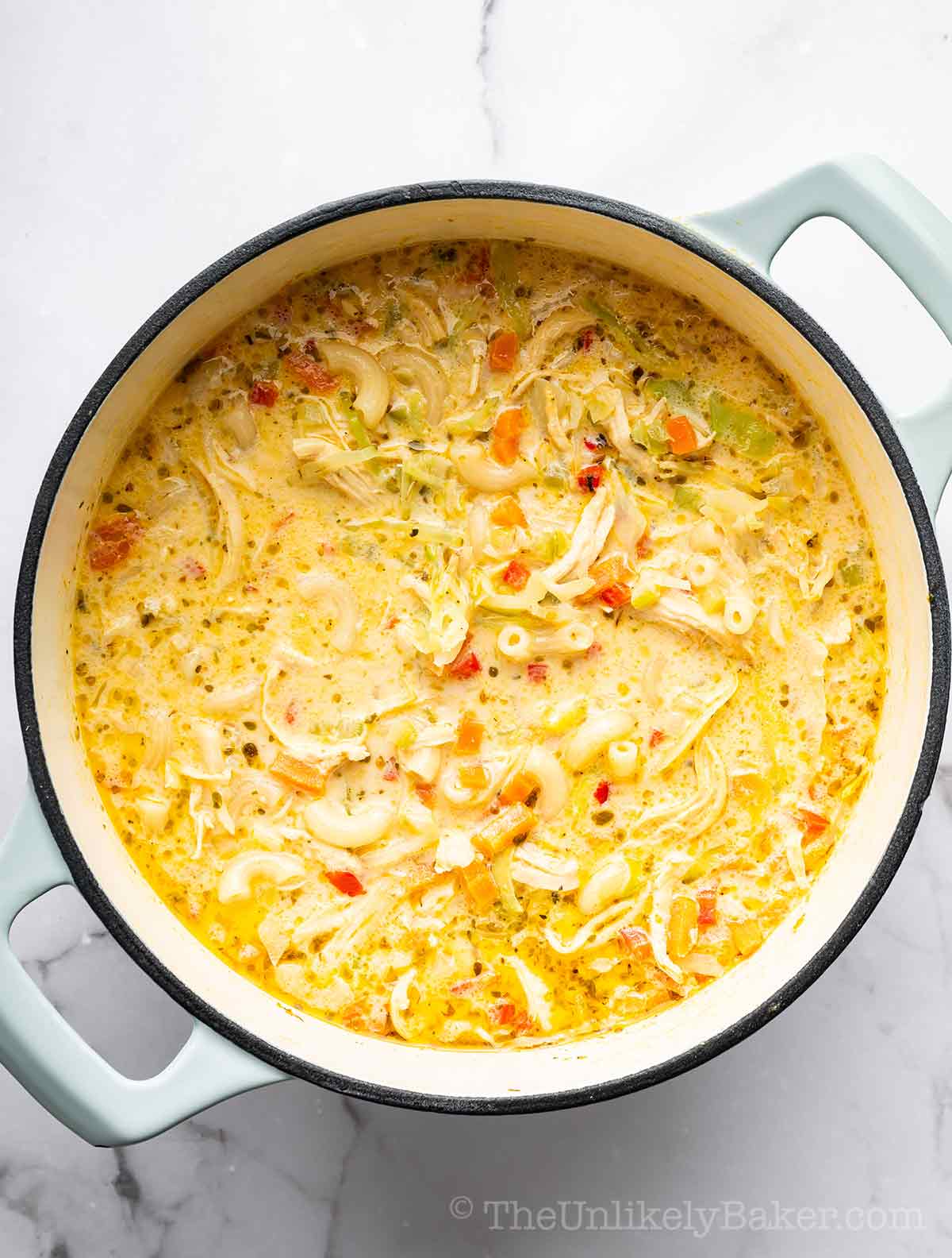 Freshly cooked chicken sopas in a pot.