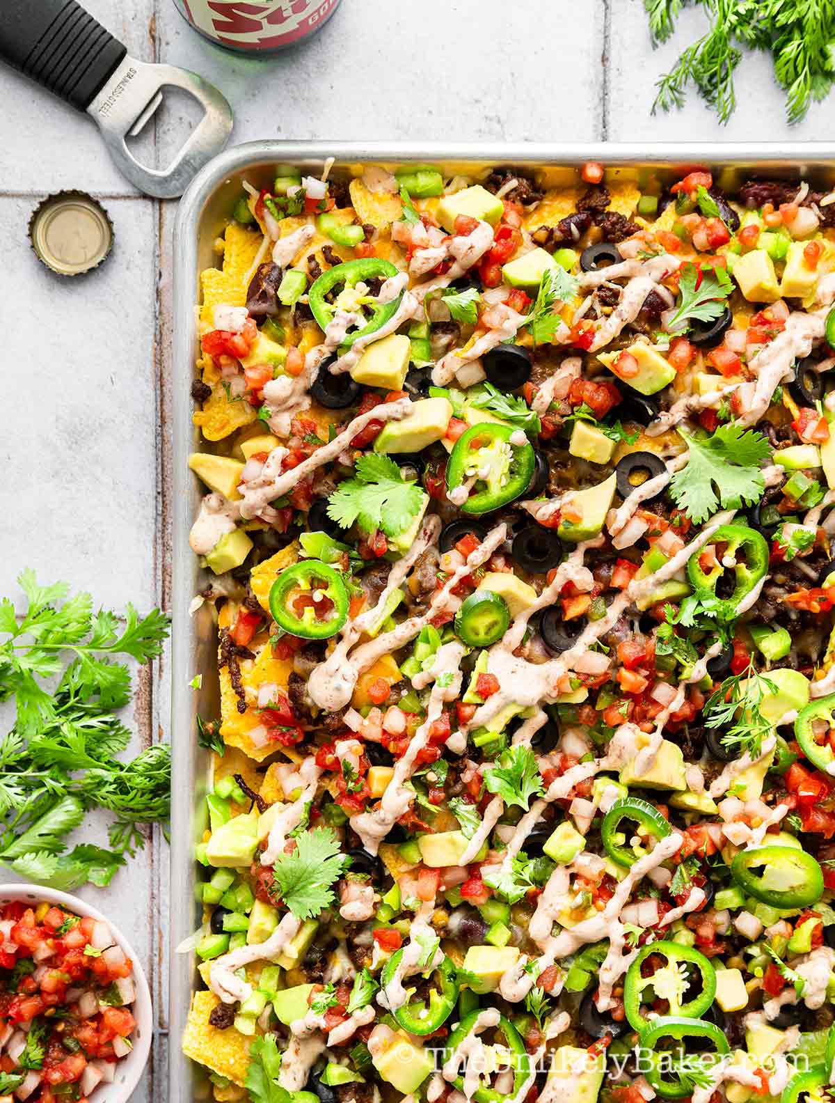 Best looking nachos drizzled with chipotle cream.