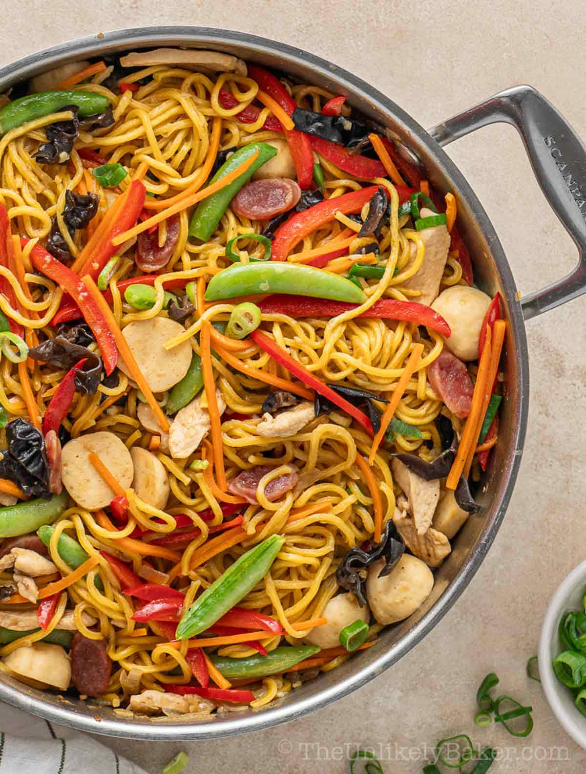 Filipino pancit canton with veggies and meat.