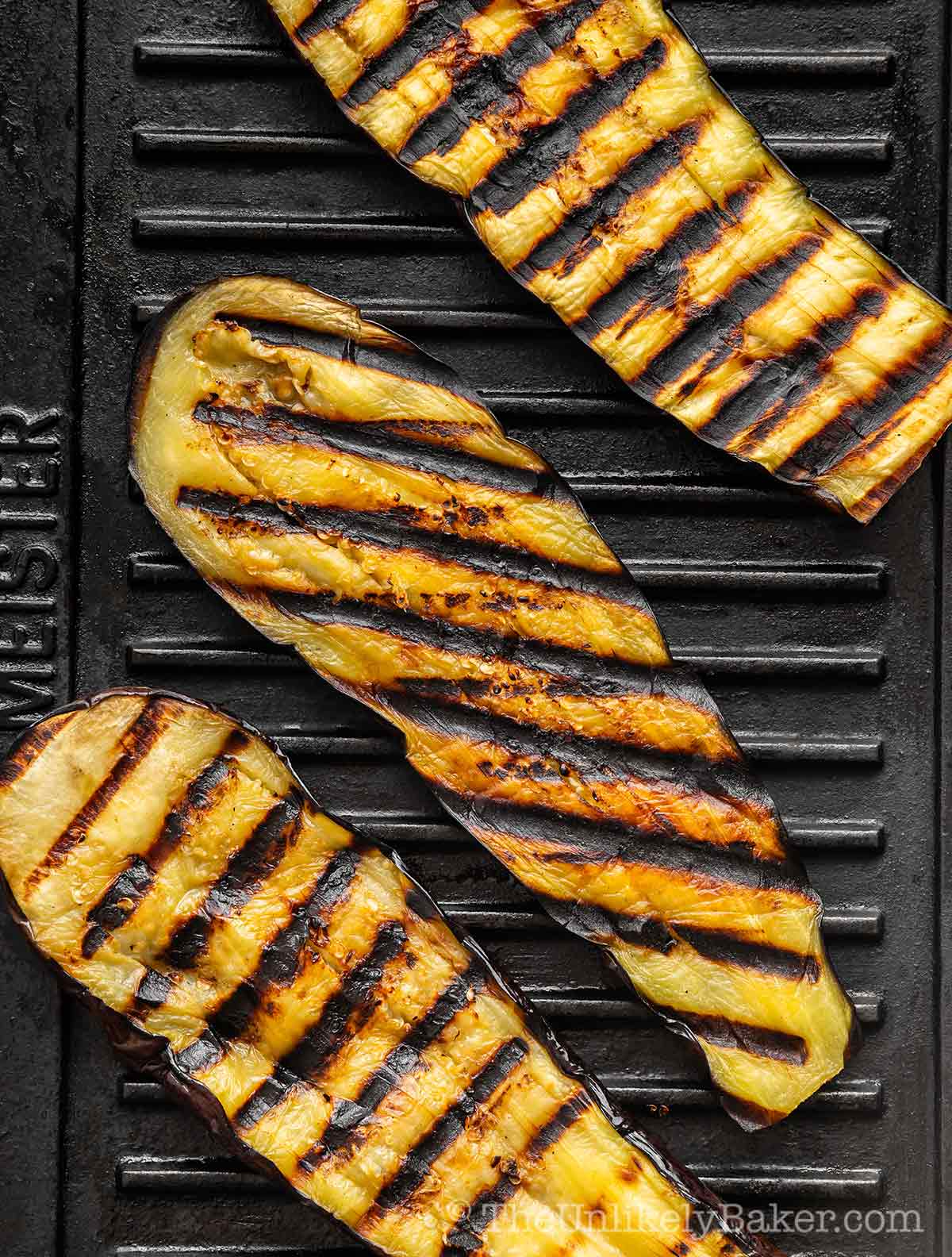 Eggplants on a grill.