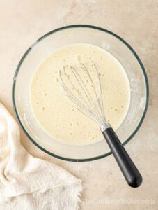 Creme brulee mixture in a bowl.