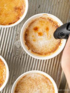 Sugar caramelized with a blow torch.