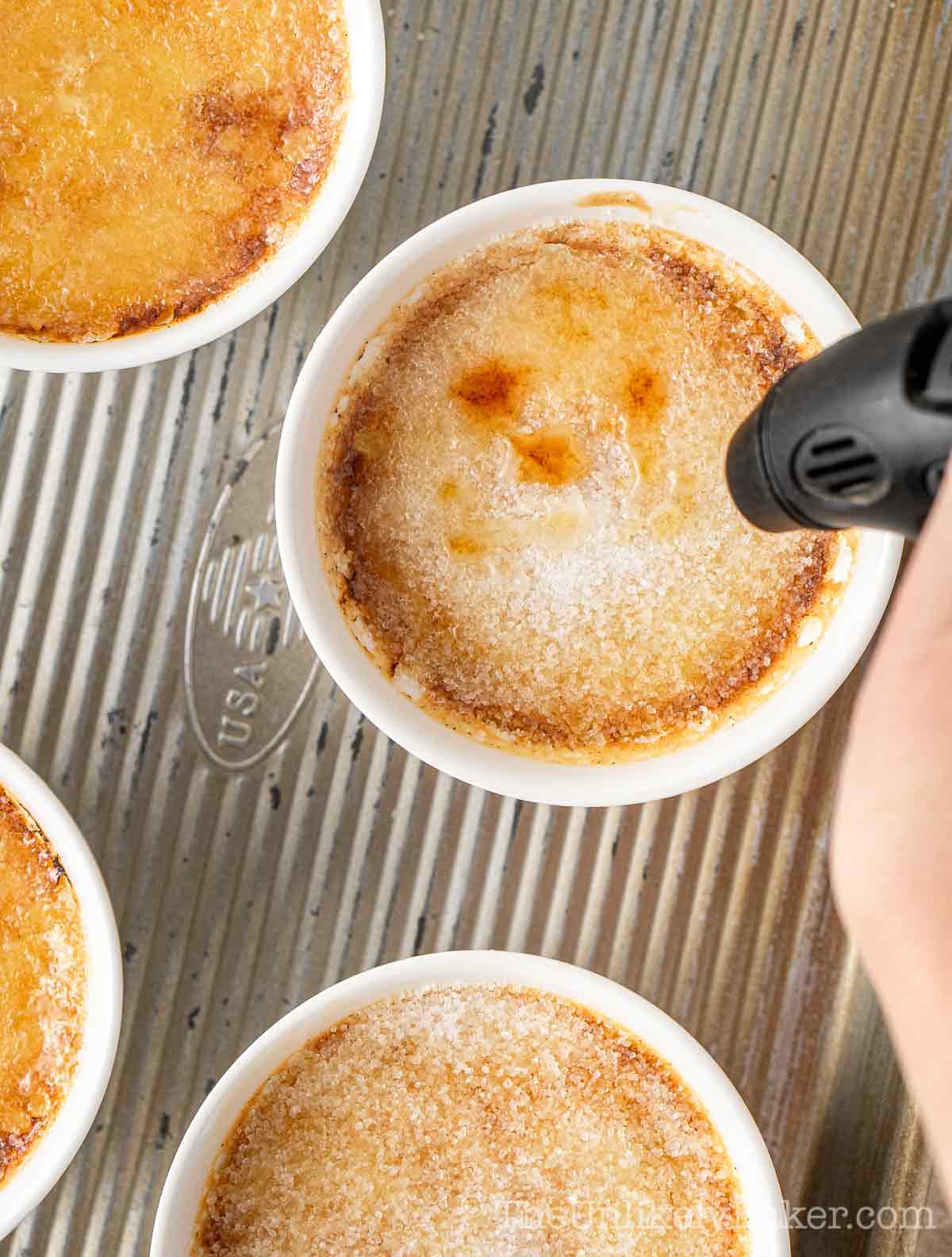 Sugar caramelized with a blow torch.