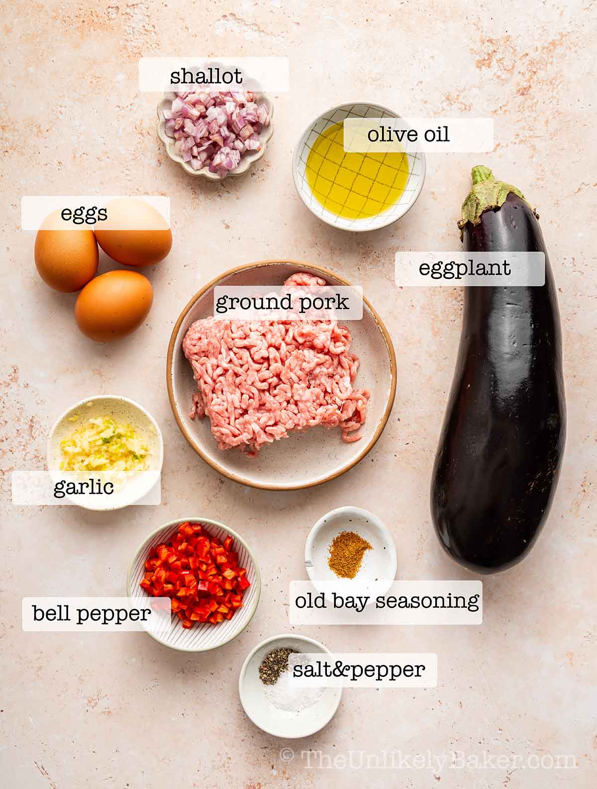 Tortang talong ingredients with text overlay.