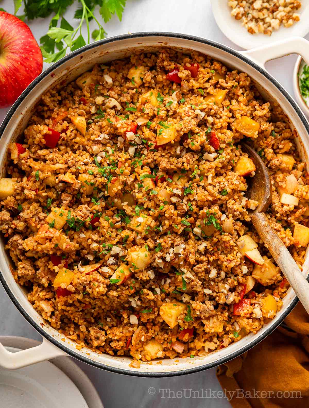 Bulgur pilaf in a pot.