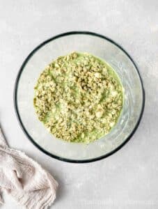 Matcha oats mixture in a bowl.