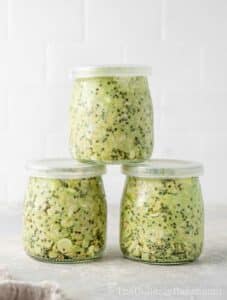 Overnight oats with matcha covered and ready to be chilled.