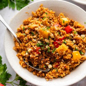 Bulgur pilaf in a bowl.