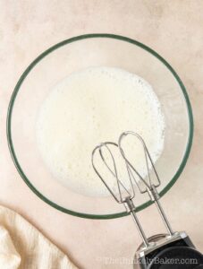 Frothy egg whites.