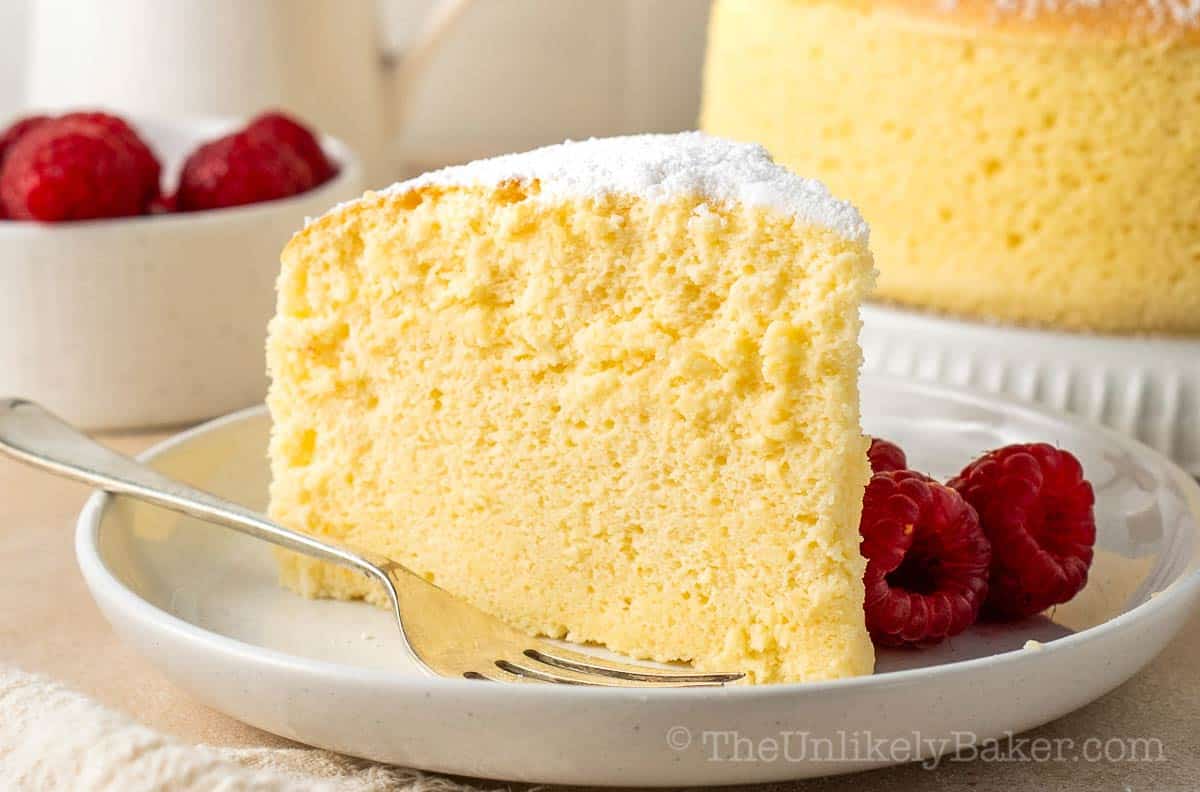 A slice of Japanese cotton cheesecake.