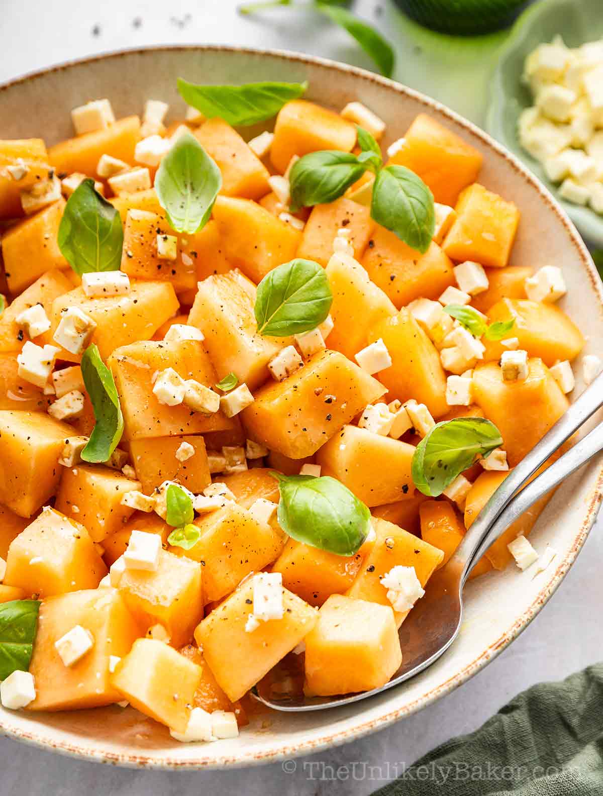 Cantaloupe summer salad in a bowl.
