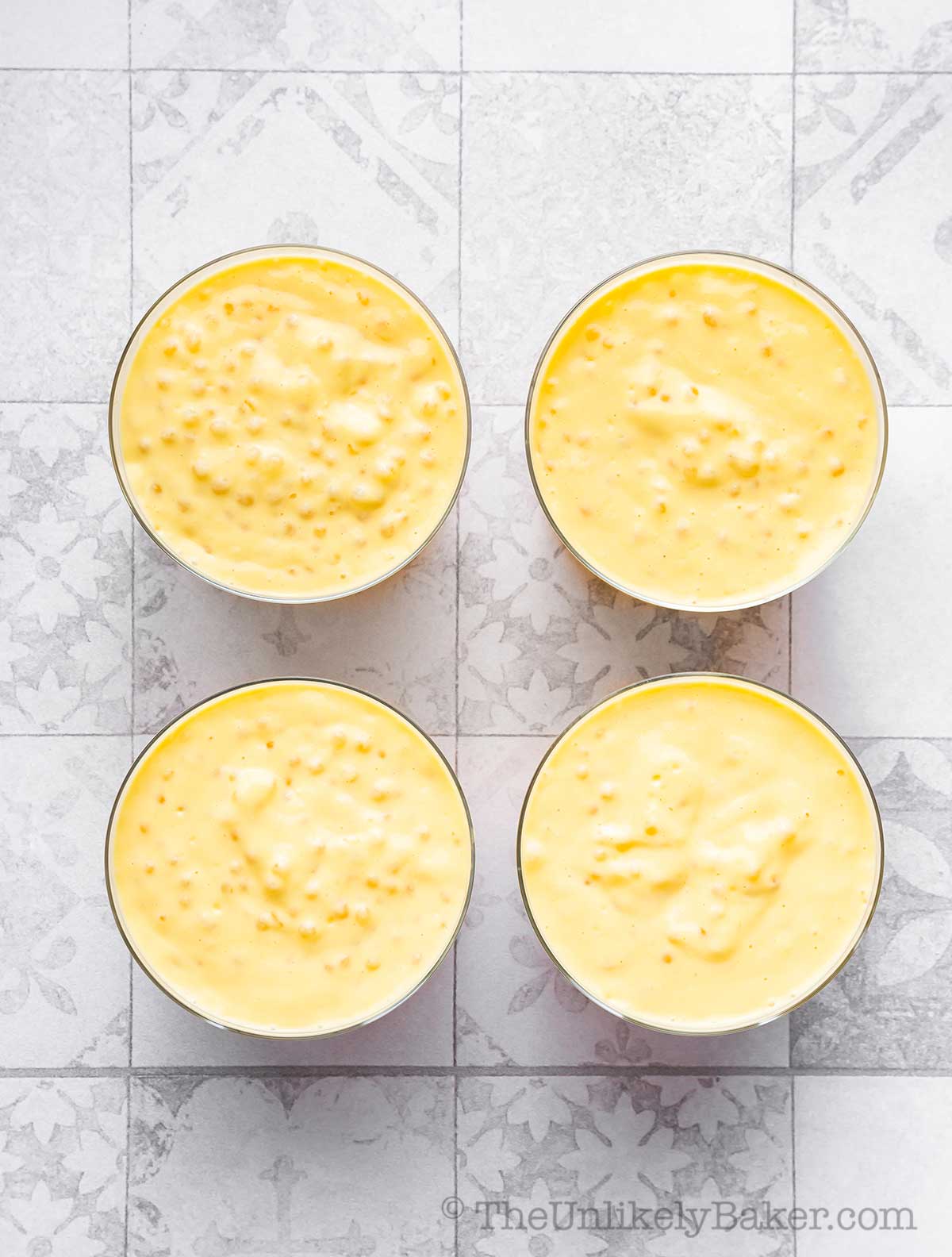 Mango sago in individual containers.