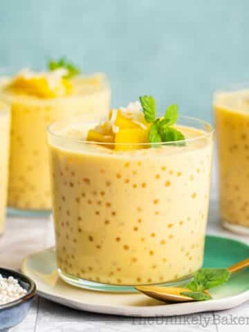 Filipino mango sago in individual serving cups.