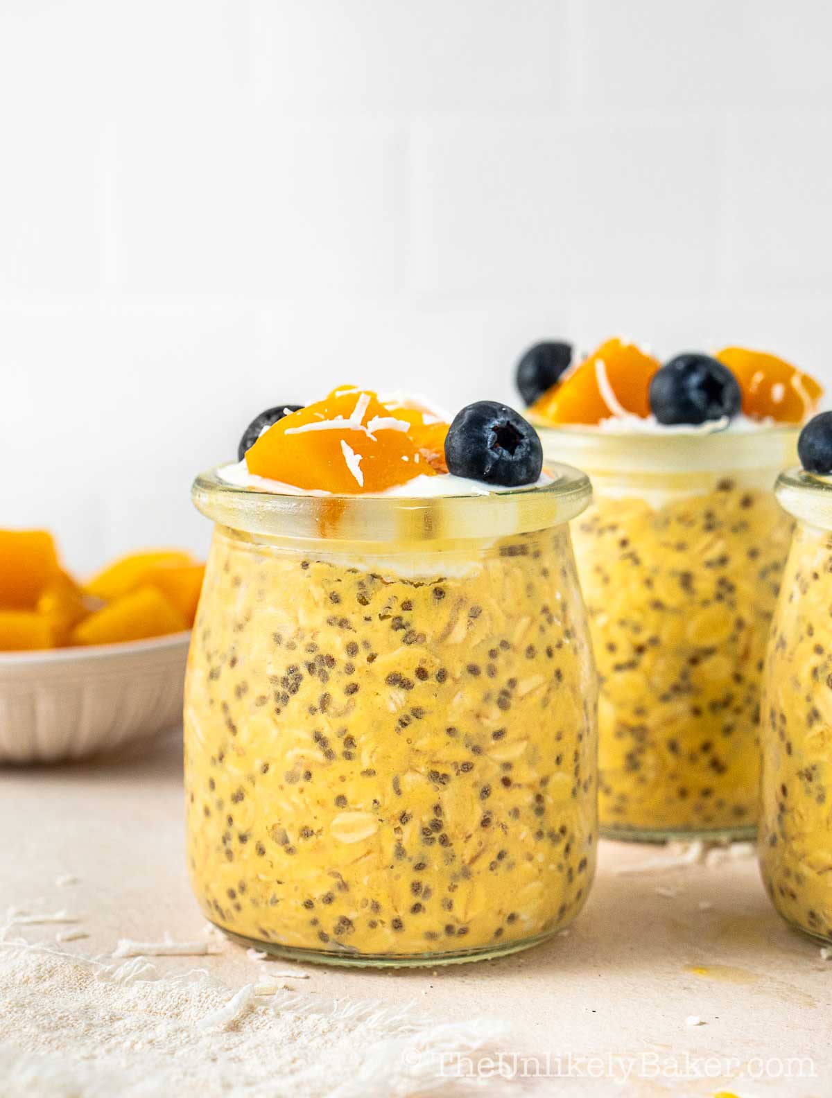 Mango overnight oats with chia seeds.