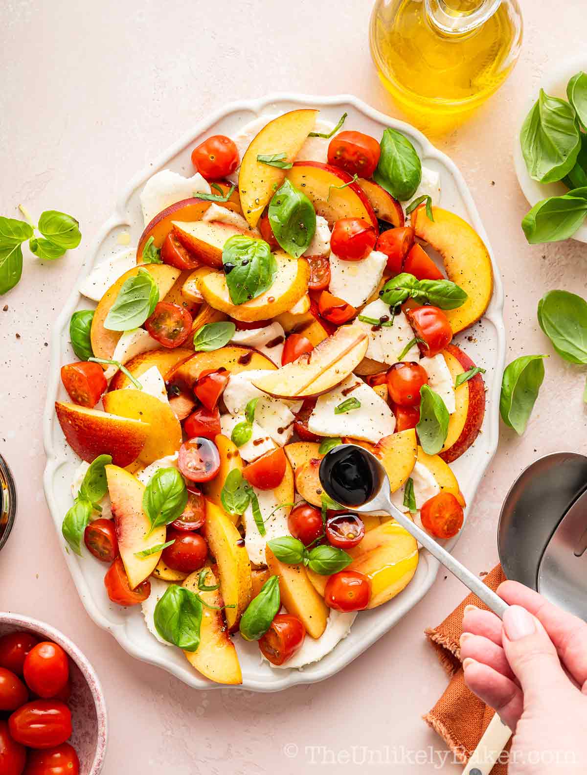 Vinaigrette drizzled over salad.