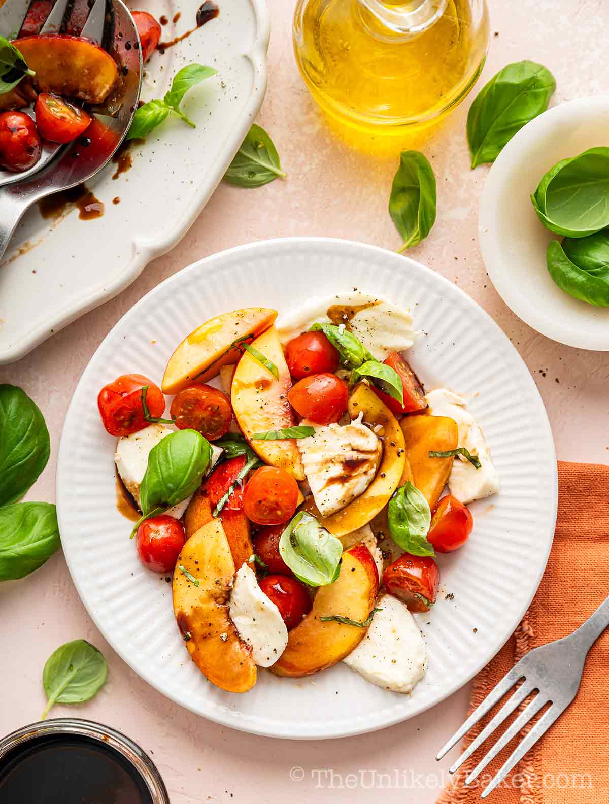 Peach and tomato caprese salad.