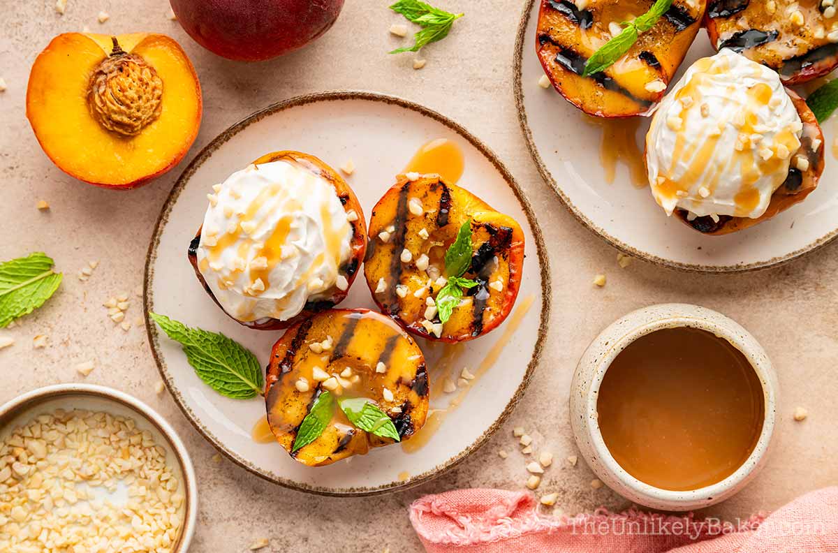Grilled bourbon peaches.