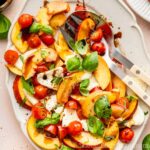 Fresh peach caprese salad with balsamic reduction.