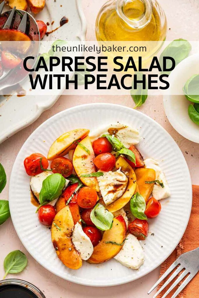 Pin for Caprese Salad with Peaches.