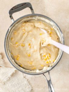 Thickened maja mixture in a pot.