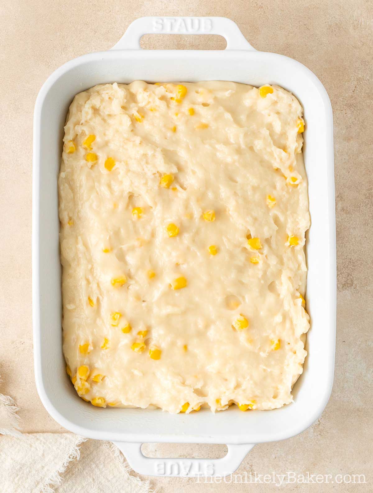 Maja mixture in a baking dish.