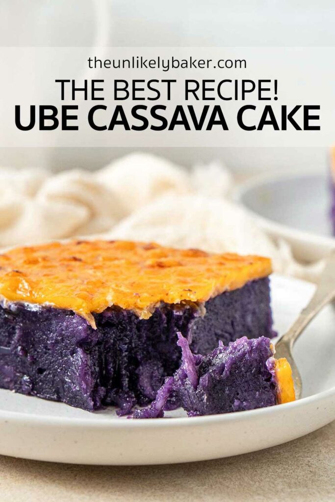 Pin for The Best Ube Cassava Cake Recipe.