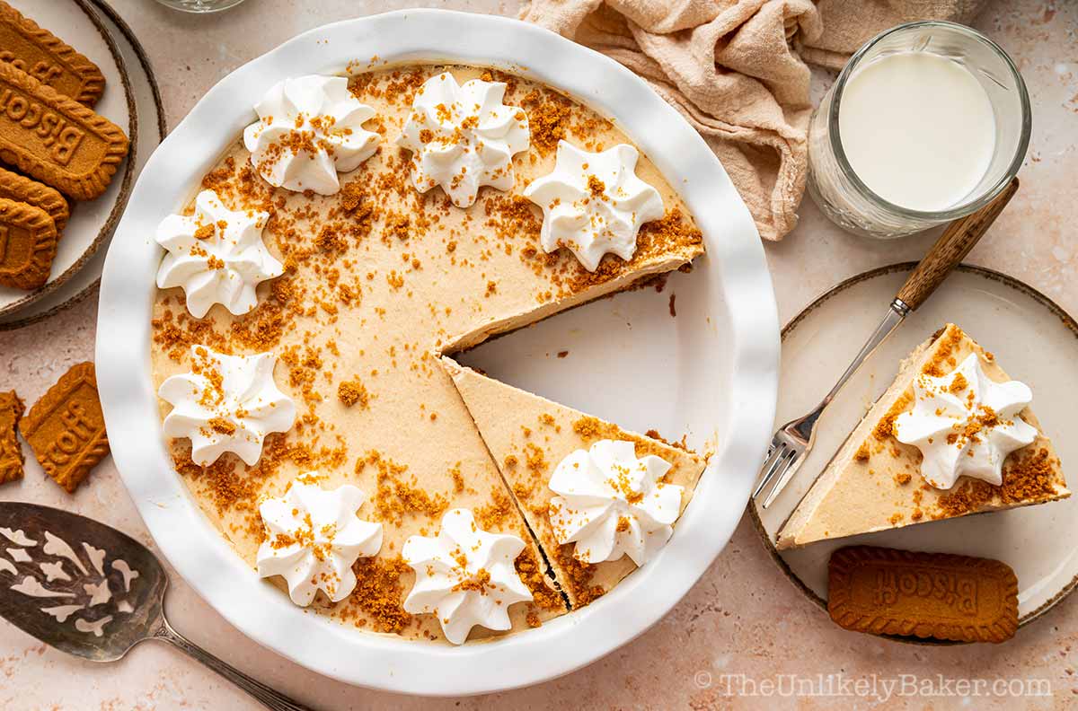 Biscoff cookie butter pie with a cookie crust.