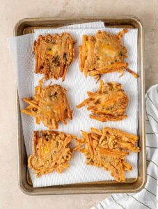 Freshly fried crispy okoy without shrimp.