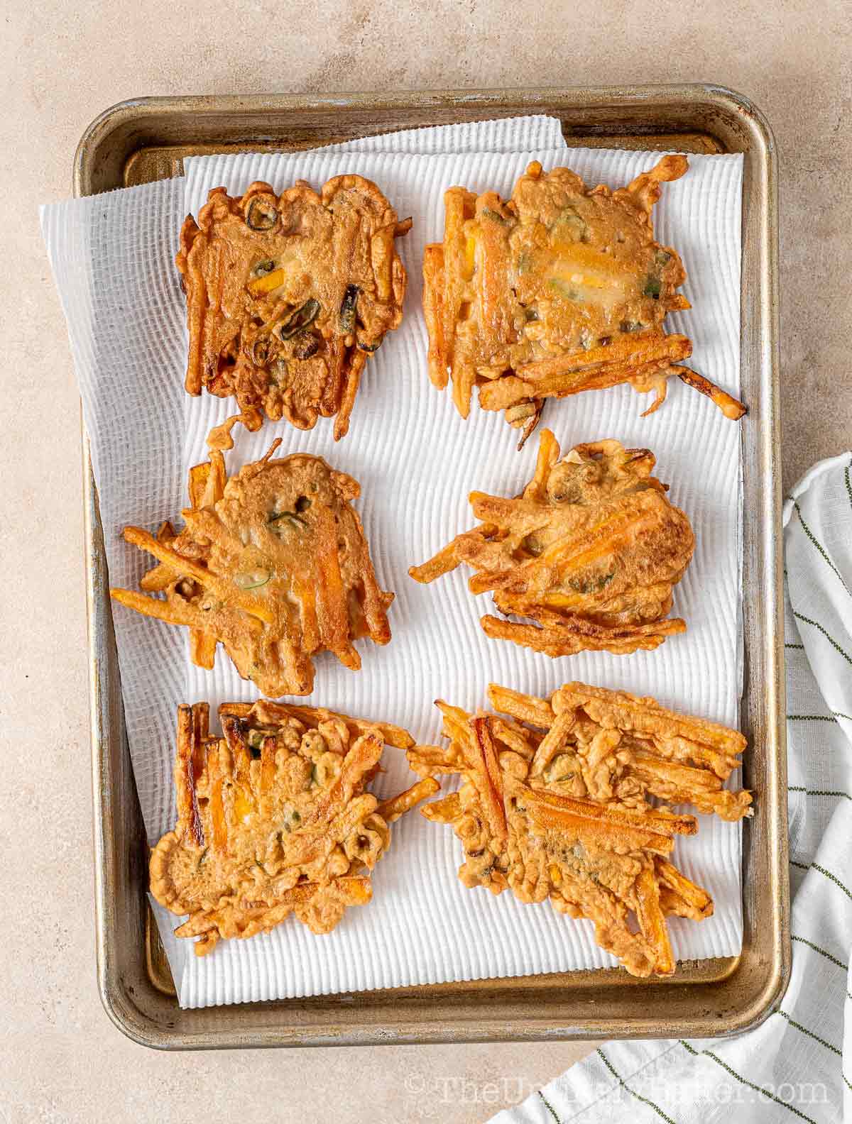 Freshly fried crispy okoy without shrimp.