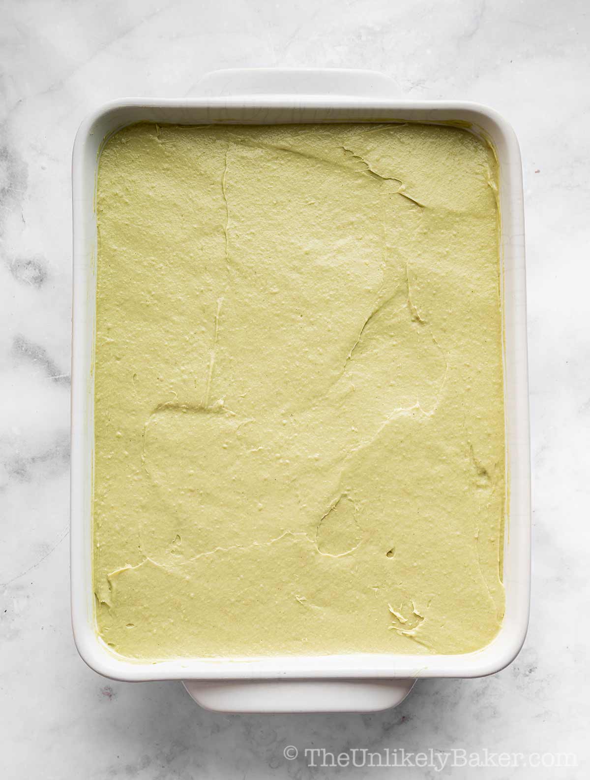 Final layer of mascarpone pistachio cream.