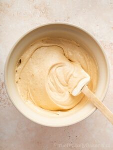 Smooth and creamy pie filling in a bowl.