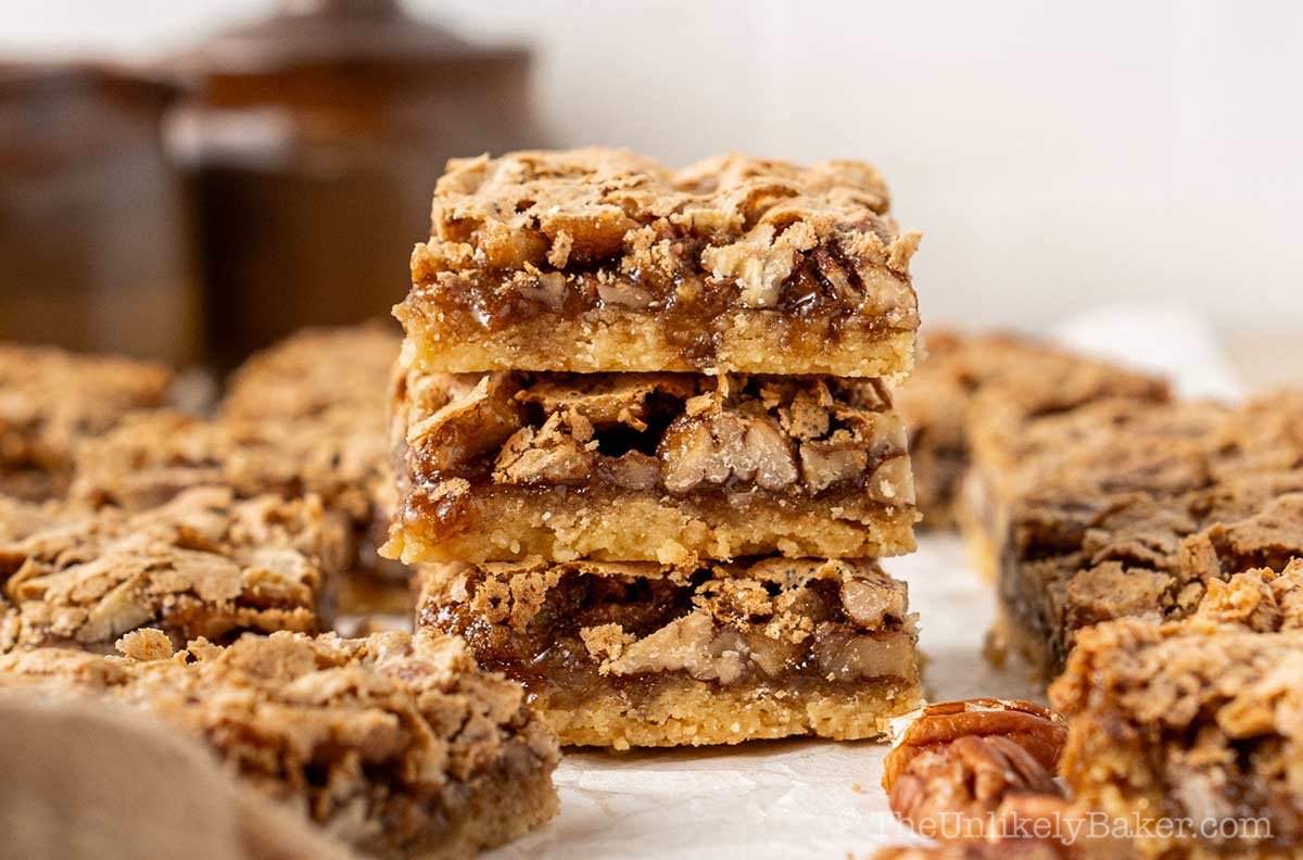 Slices of butter tart squares.