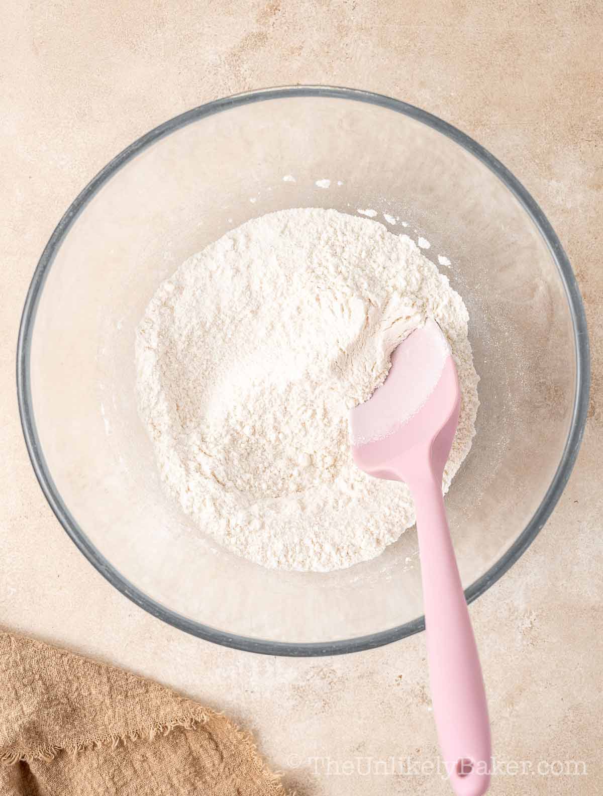 Flour and sugar in a bowl.