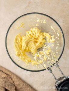 Butter and vanilla in a bowl.