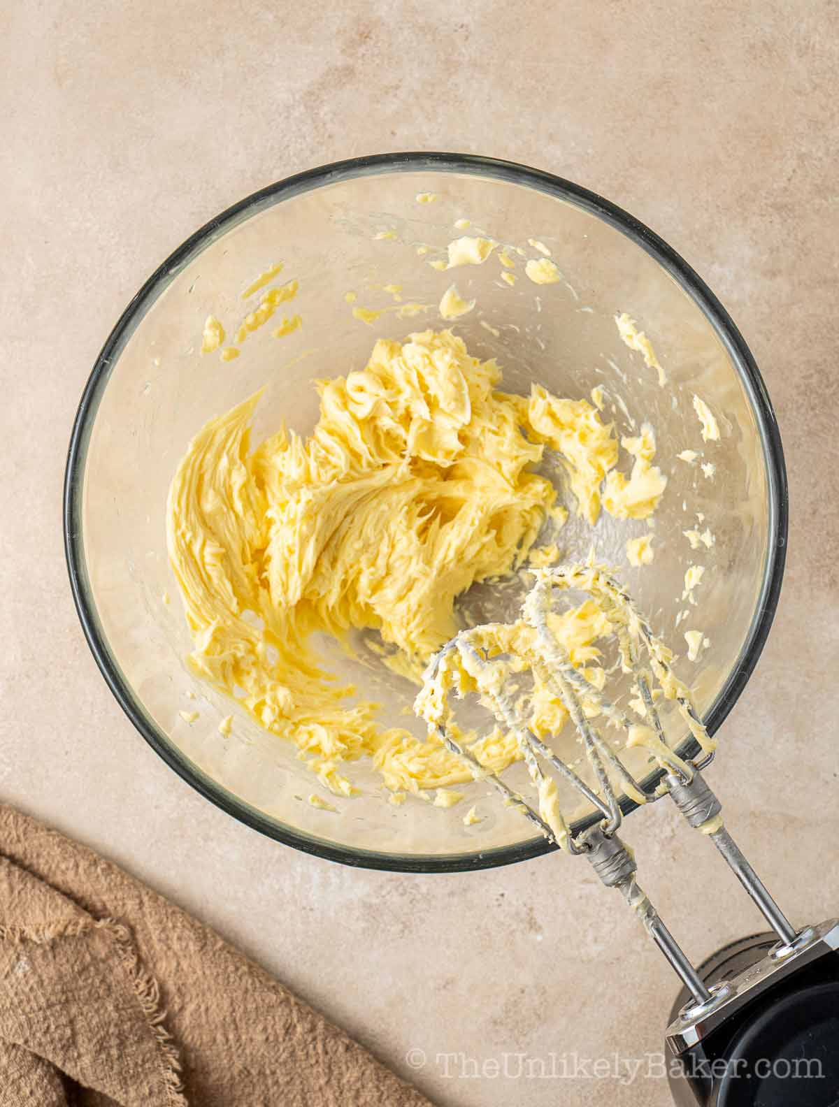 Butter and vanilla in a bowl.