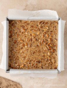 Brown sugar mixture poured into pan.