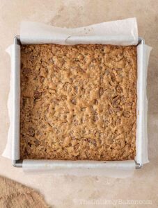 Freshly baked butter tart squares.