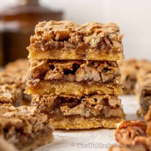 A stack of gooey butter tart squares.
