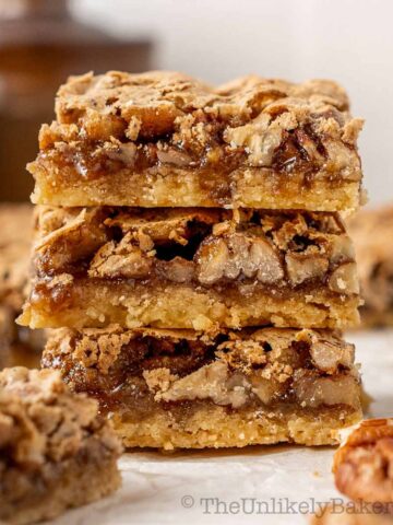 A stack of gooey butter tart squares.