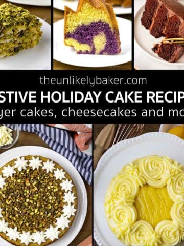 Collage of holiday cakes.