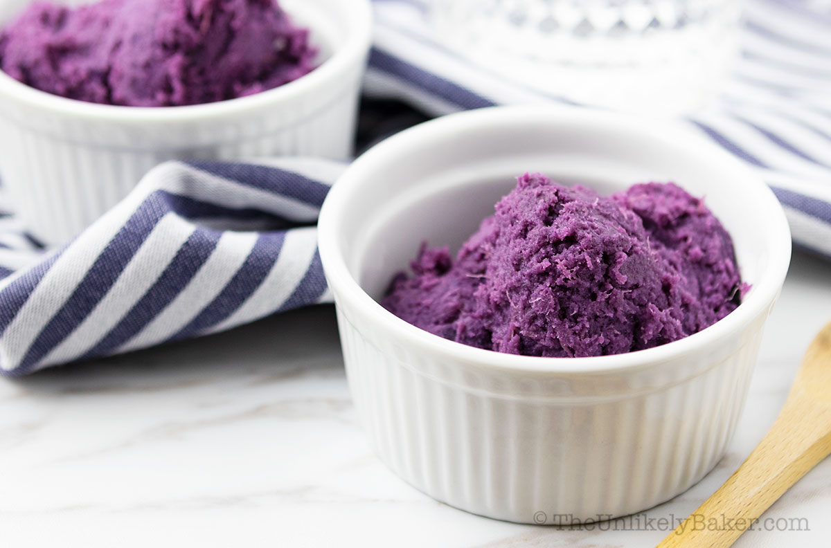 Delicious ube halaya / ube jam in a ramekin.